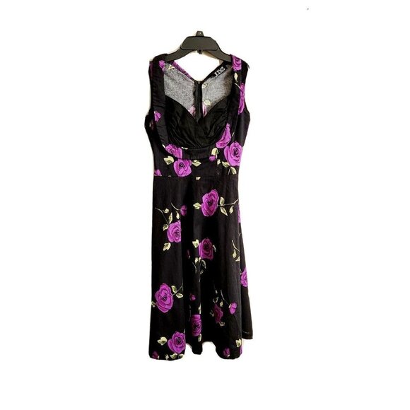 Dollz & Dames Black Purple Rose Pattern Swing Dress Size Small Rockabilly Pinup - Picture 1 of 6